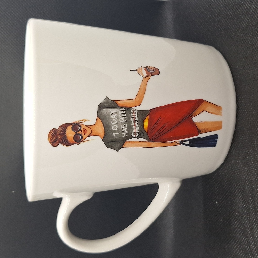 Stylish White Coffee Mug with Fashion Illustration - Picture 2 of 5